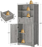 Tall Grey Storage Cabinet with 2 Drawers