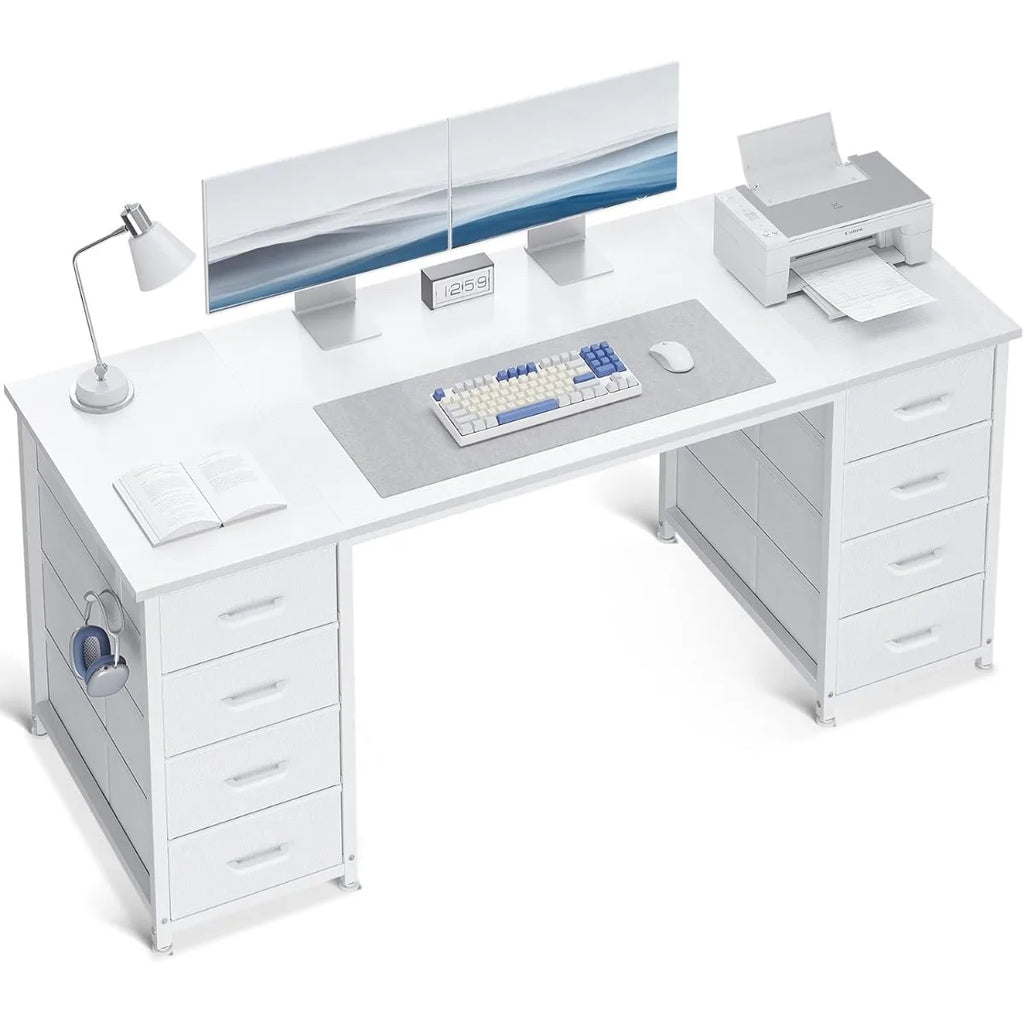 48 Inch White Computer Desk With 8 Drawers