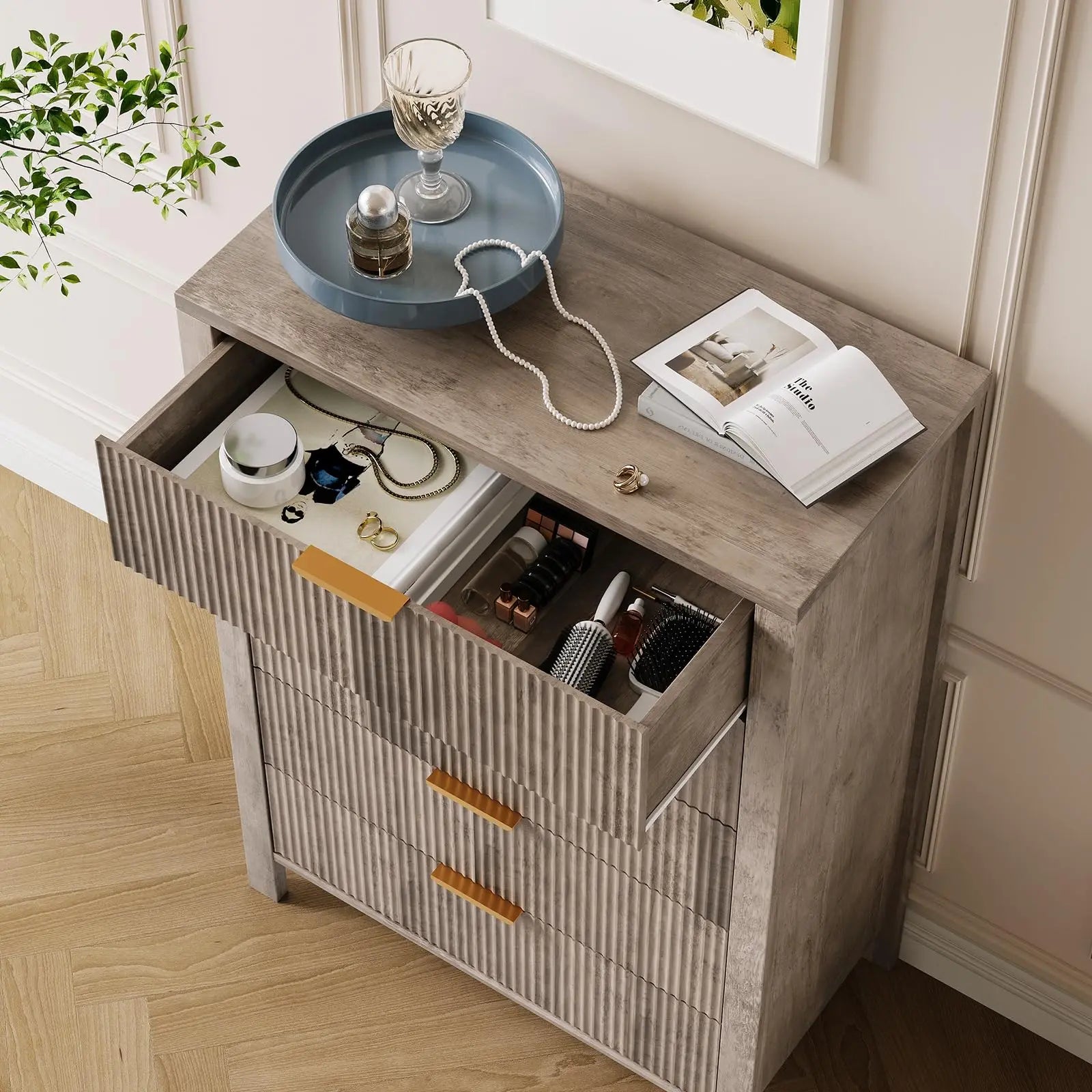 5-Drawer Modern Tall Oak Dresser