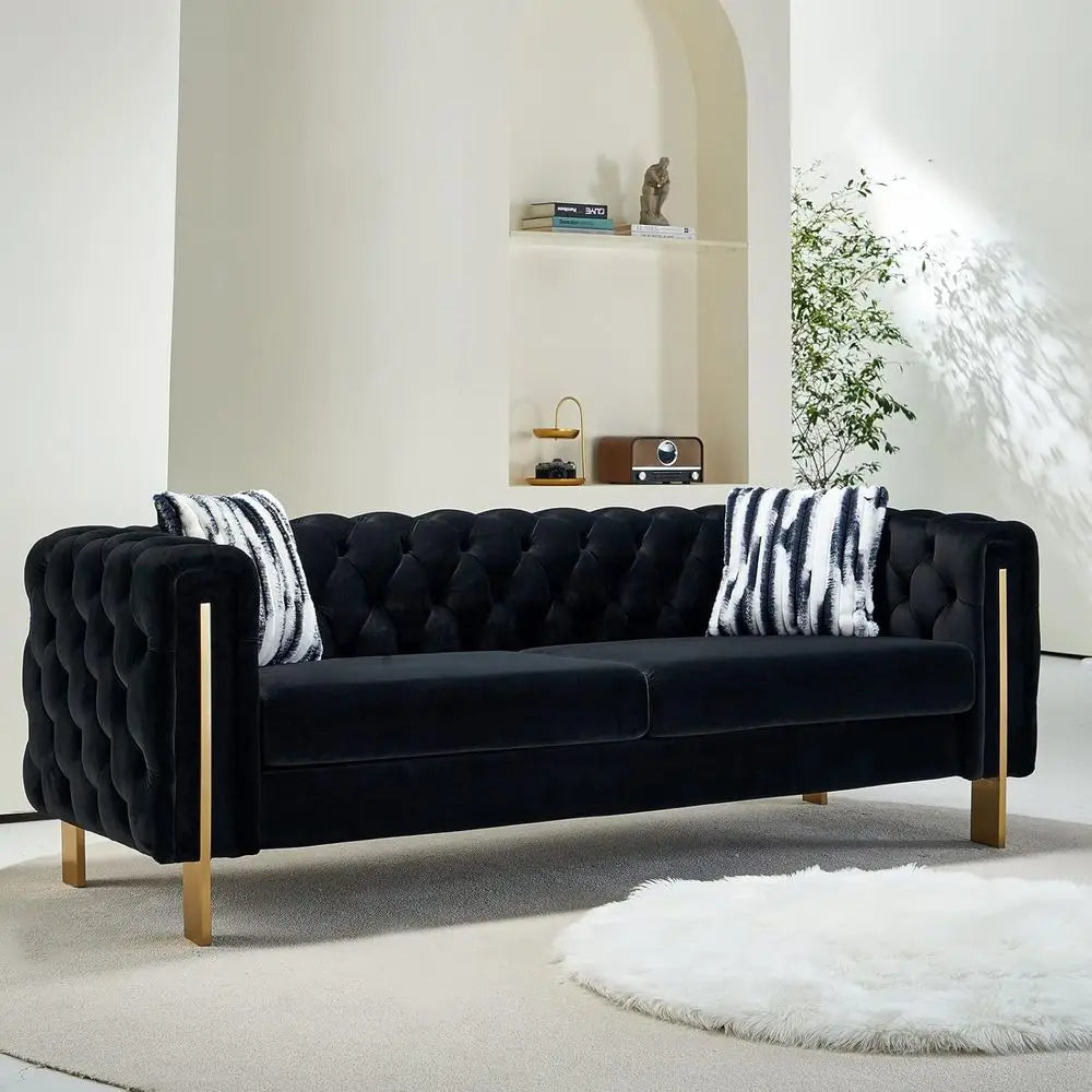 84-Inch High-Arm Upholstered Sofa, Black