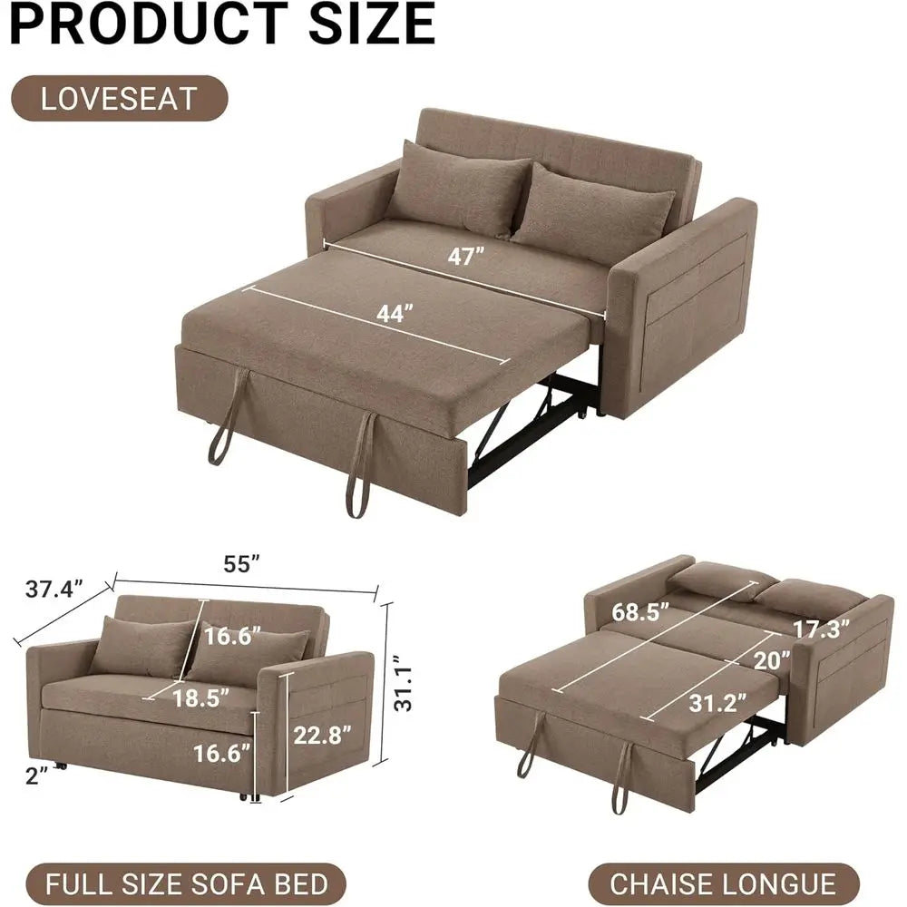 Pull-Out Sleeper Sofa Bed with Side Table