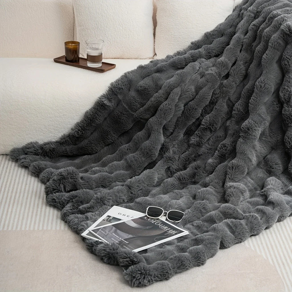 Cozy Faux Rabbit Fleece Throw Blanket