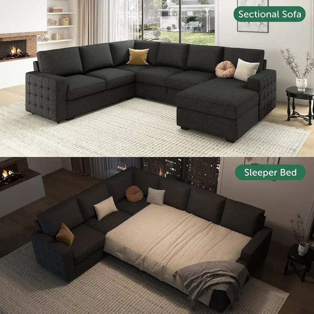 Gray Sectional Sofa with Hidden Bed