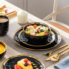 LOVECASA 16/32 Piece Black/Gold Porcelain Dinnerware Set