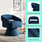 Round Blue Velvet Swivel Barrel Chair