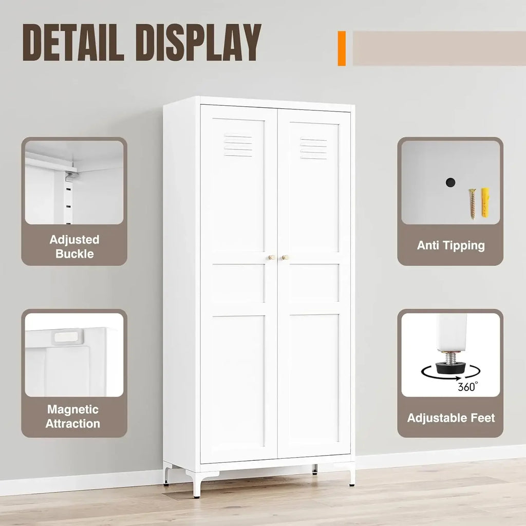 61"Metal Storage Cabinet with4 Adjustable Shelves