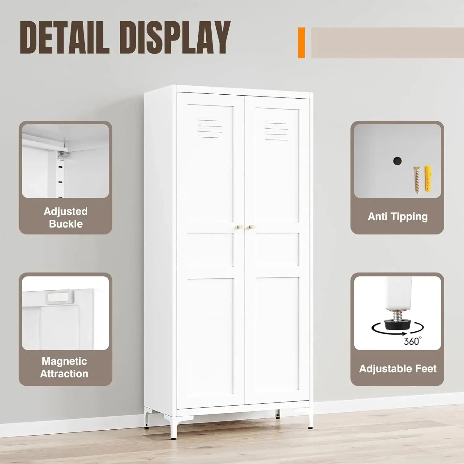 61"Metal Storage Cabinet with4 Adjustable Shelves