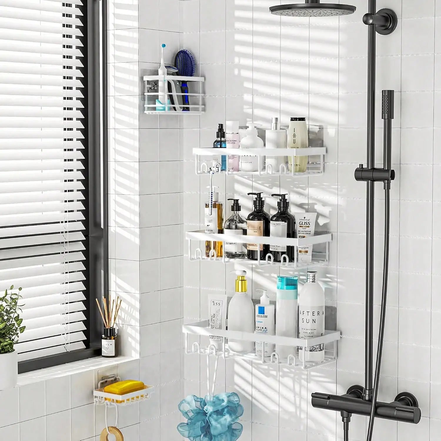 5-Pack Rustproof Stainless Steel Adhesive Shower Caddy