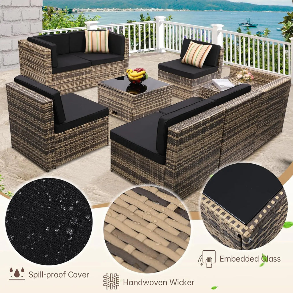 8 Pc Wicker Rattan Patio Furniture Set