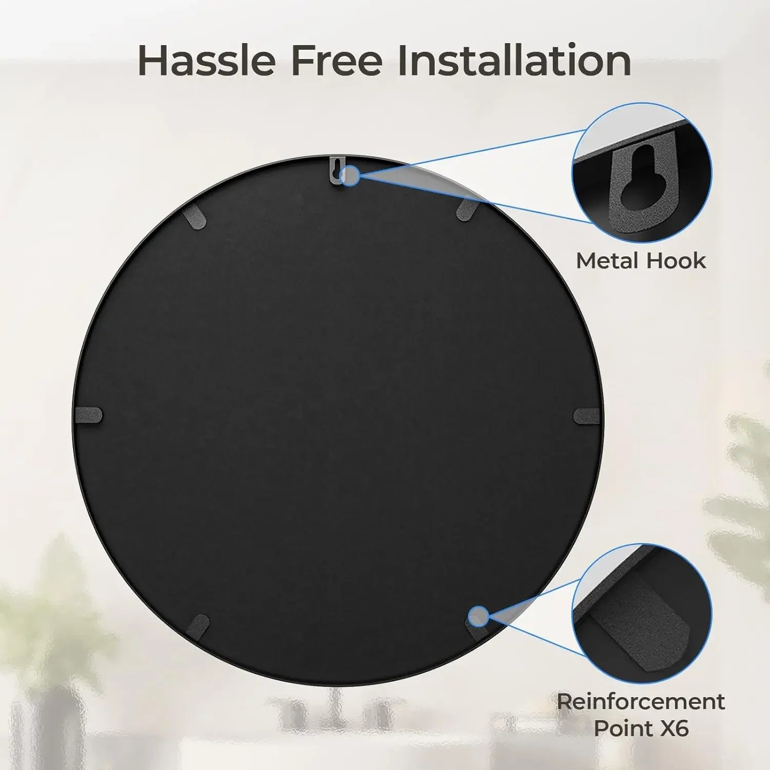 30" Round Bathroom Wall Mirror, Black