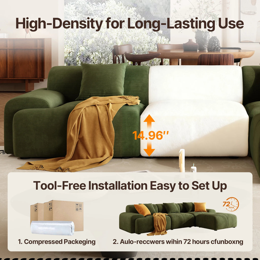 113"  L-Shaped Modular Sectional Sofa And Ottoman