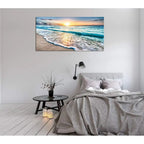 Canvas  Wall Art, Beach Sunset Ocean Waves