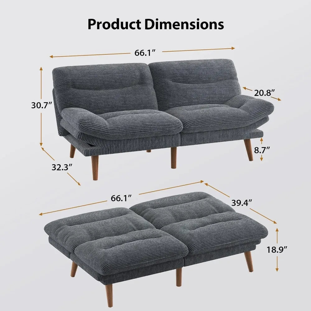 66 Inch Convertible Corduroy Futon Sofa Bed
