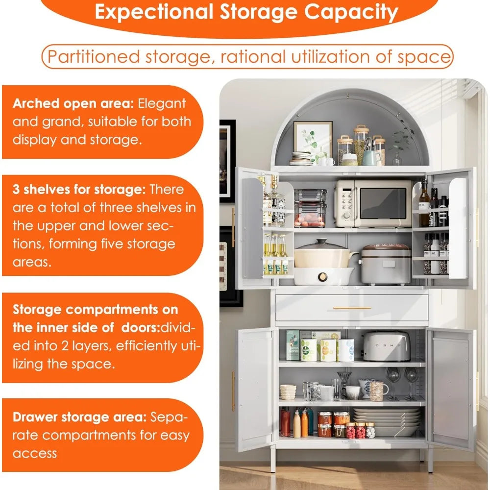 73" White Arched Pantry Cabinet with Drawer