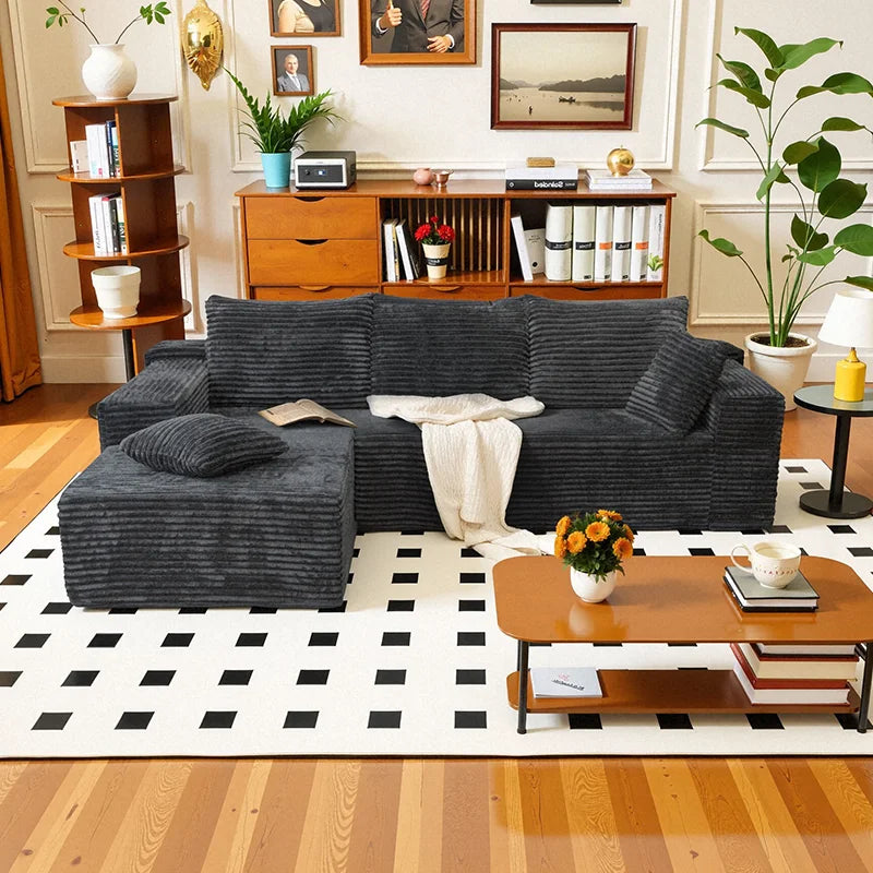 105Inch L-Shaped Sofa  Bed Convertible Corduroy