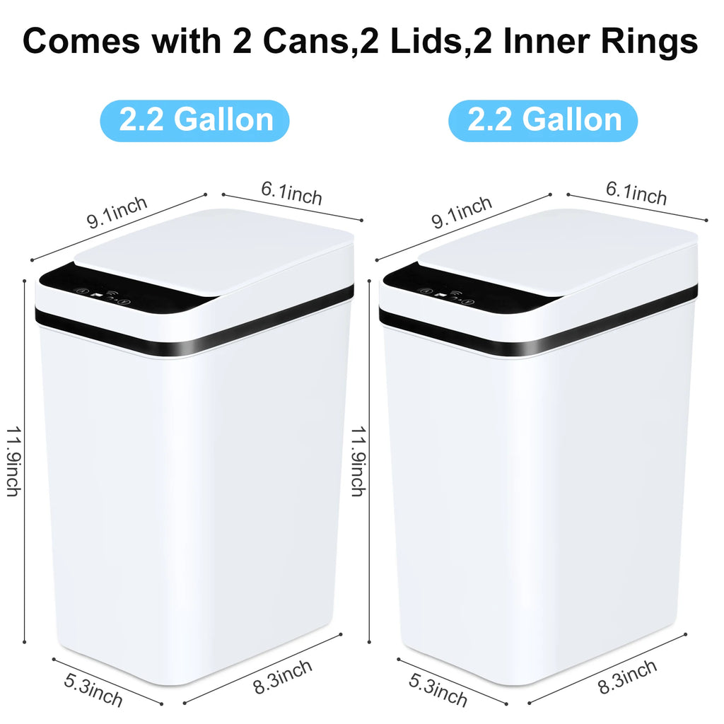 2 Pack  Bathroom Automatic Trash Cans Touchless