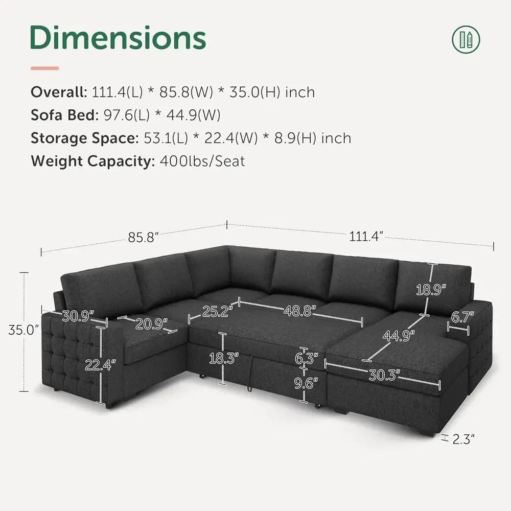 Gray Sectional Sofa with Hidden Bed