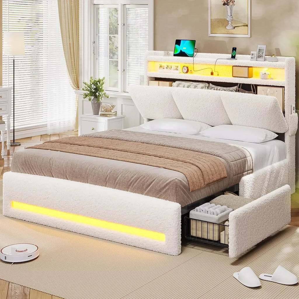 Full Size Bed Frame with Storage Headboard