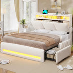 Full Size Bed Frame with Storage Headboard
