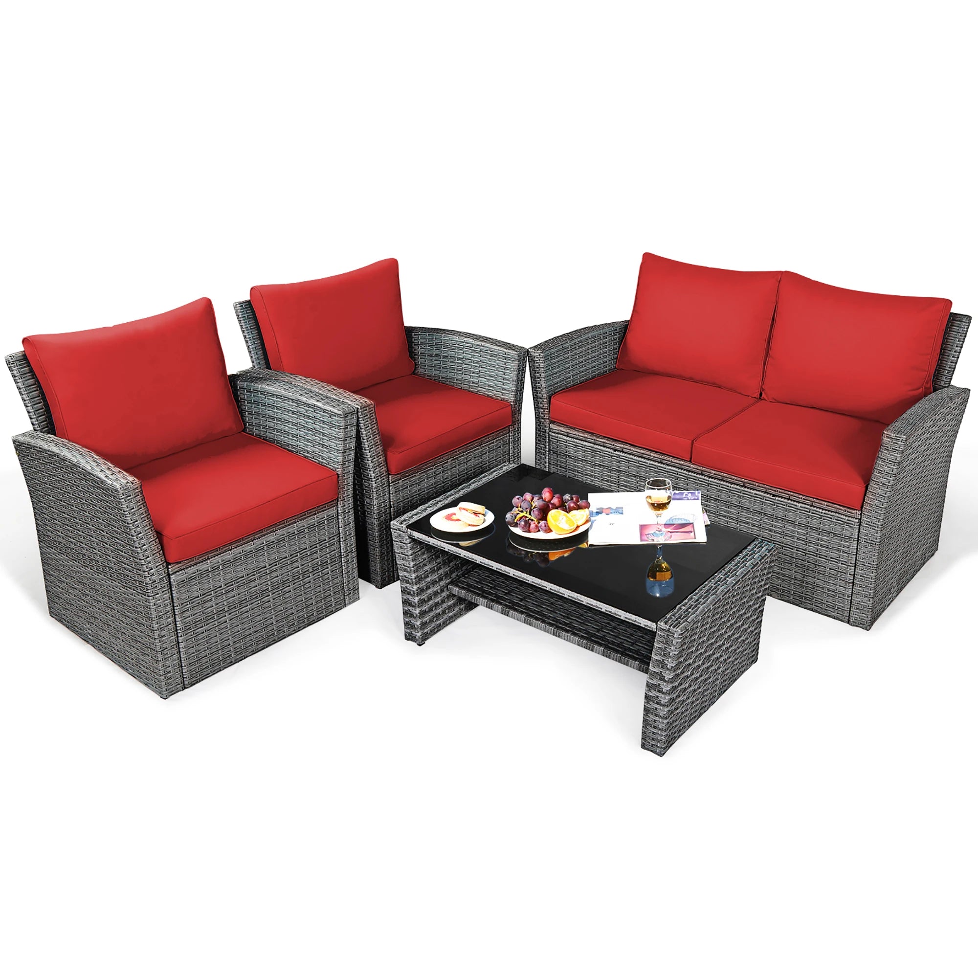 4PC Rattan Patio Furniture Set W/Storage