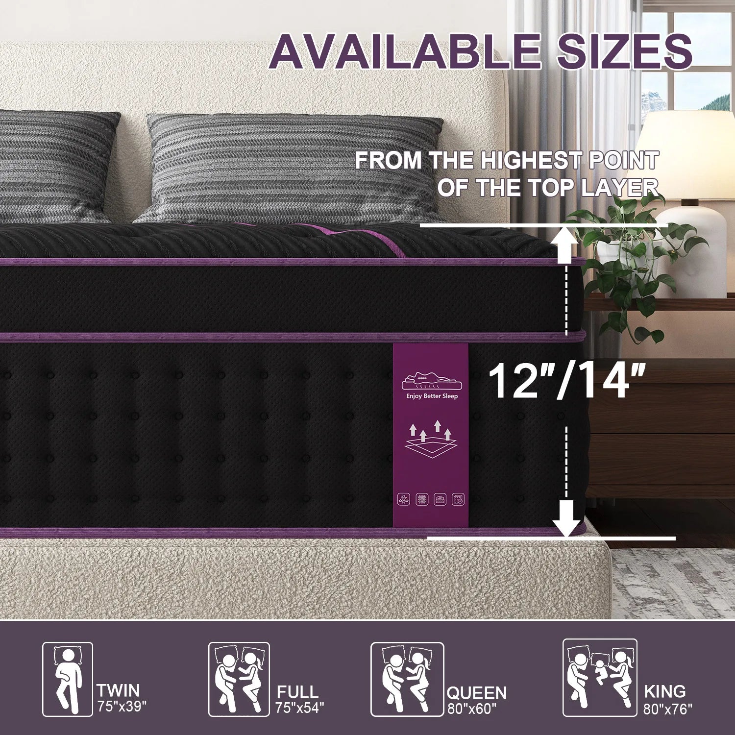 Twin Full Queen King Size  Medium-Firm Mattress