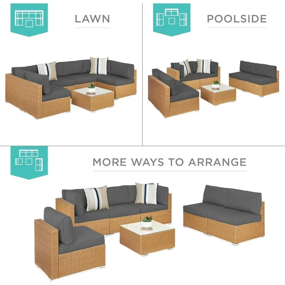 7 Pc modular outdoor wicker patio - Gray