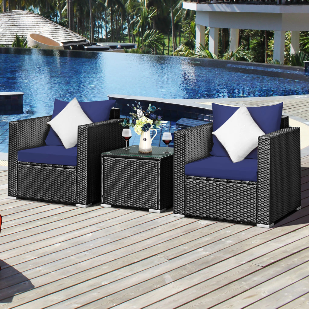 3 PC Patio Rattan Wicker Furniture Set