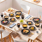 LOVECASA 16/32 Piece Black/Gold Porcelain Dinnerware Set
