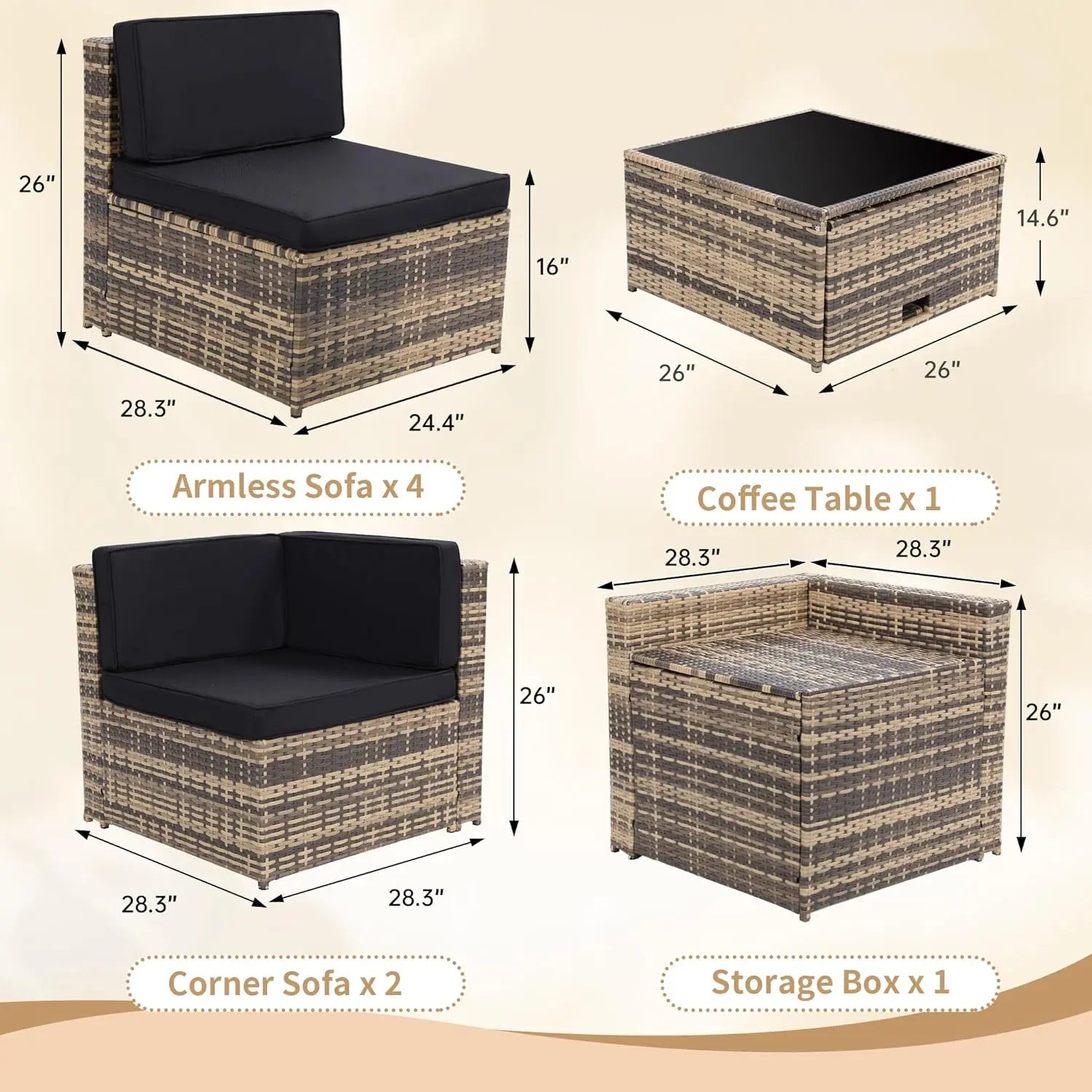 8 Pc Wicker Rattan Patio Furniture Set