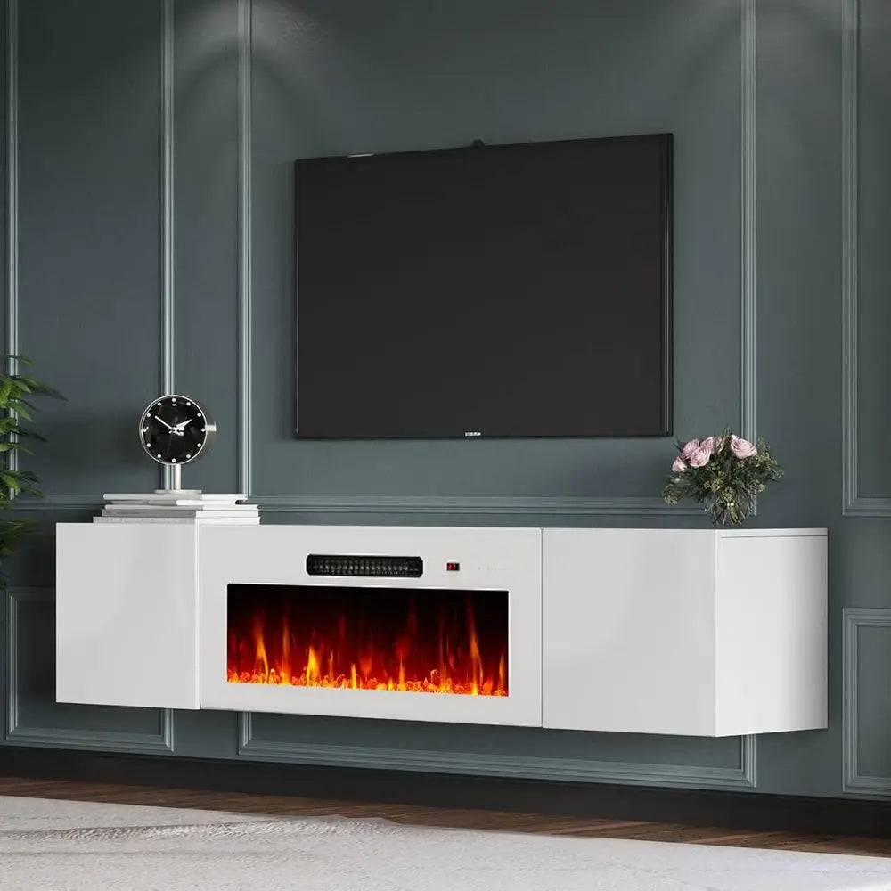 Electric Fireplace TV Stand, Glossy White