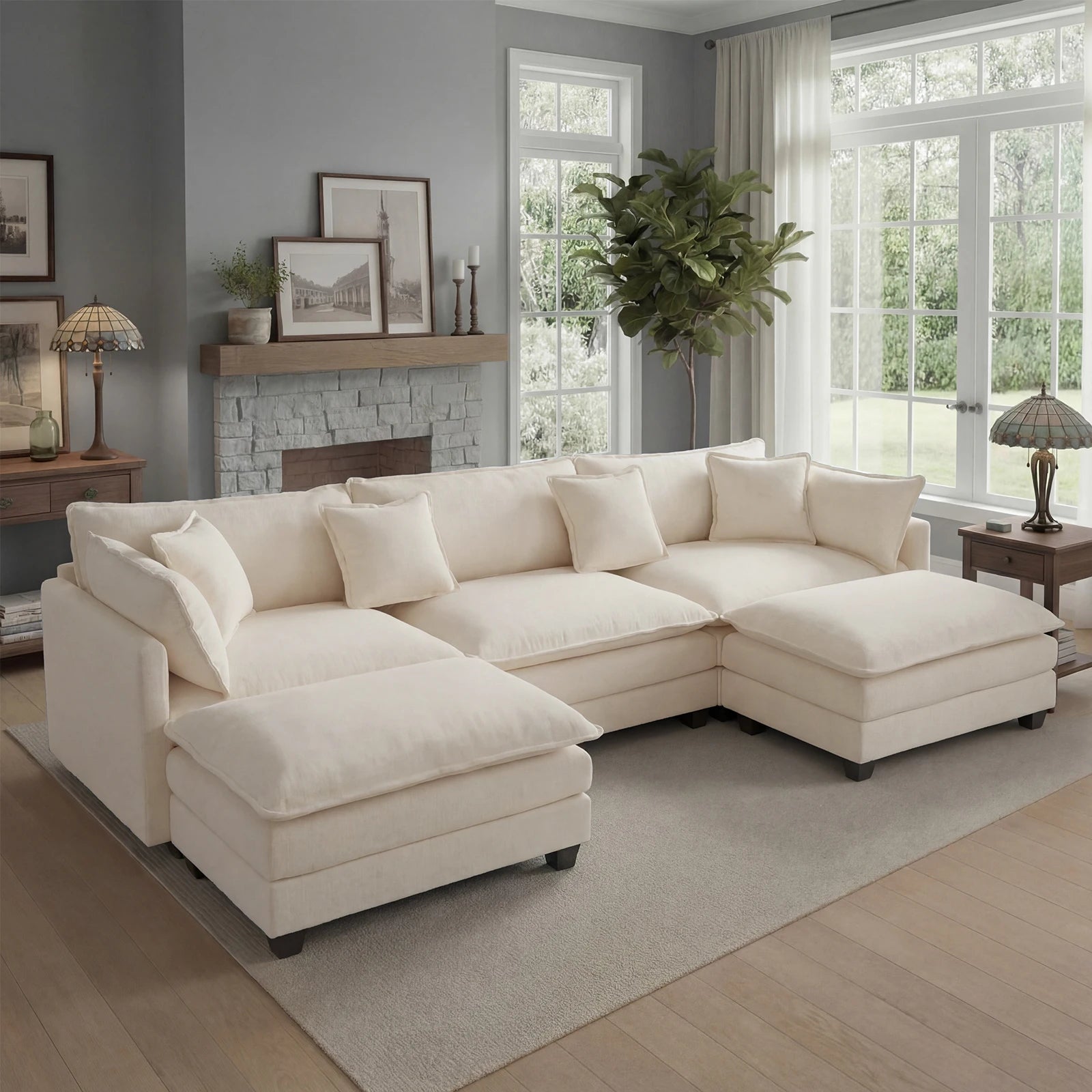 113.4" Modular Sectional Sofa with Ottoman