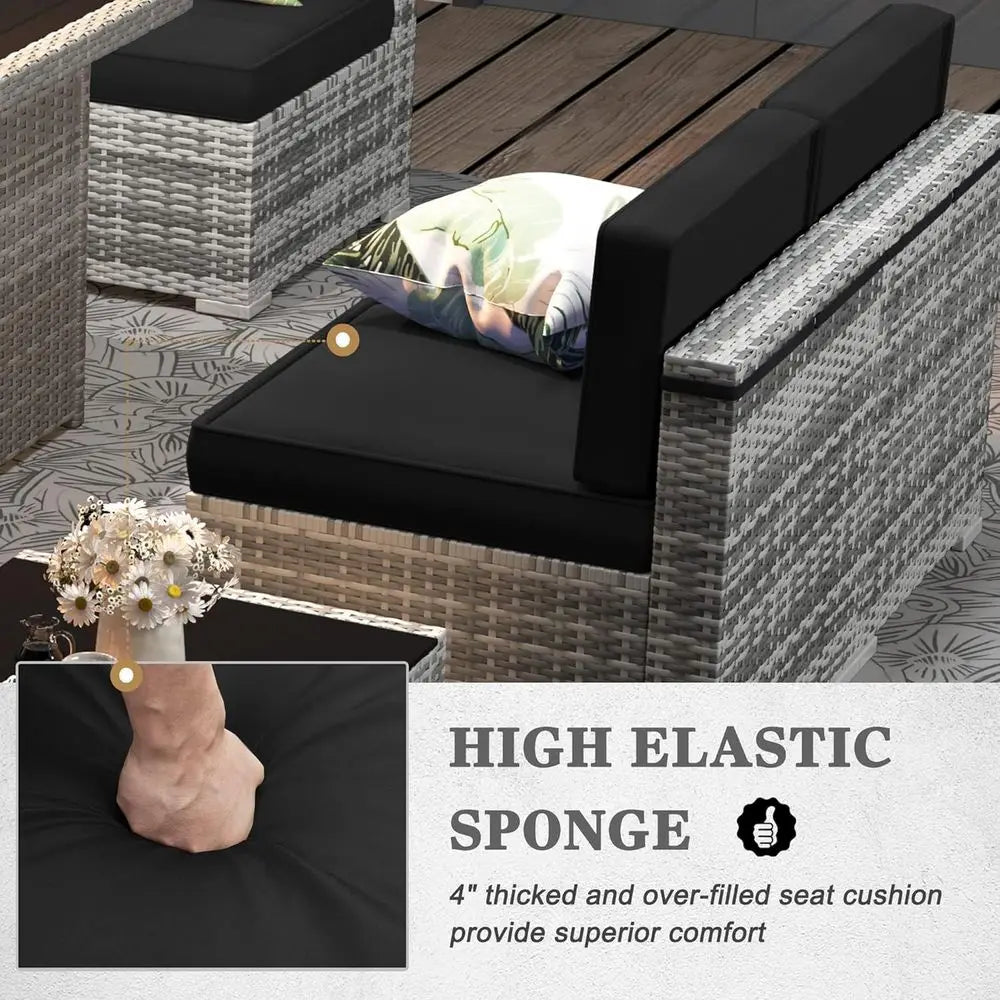 8-Piece Outdoor Wicker Sofa Set with Fire Pit Table