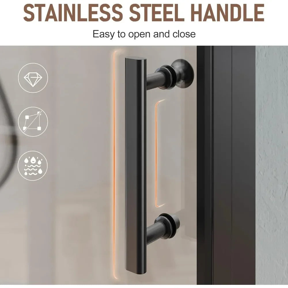 Semi-Frameless Bi-Fold Shower Door 35.5-37" W x 72" H, Reversible, Matte Black