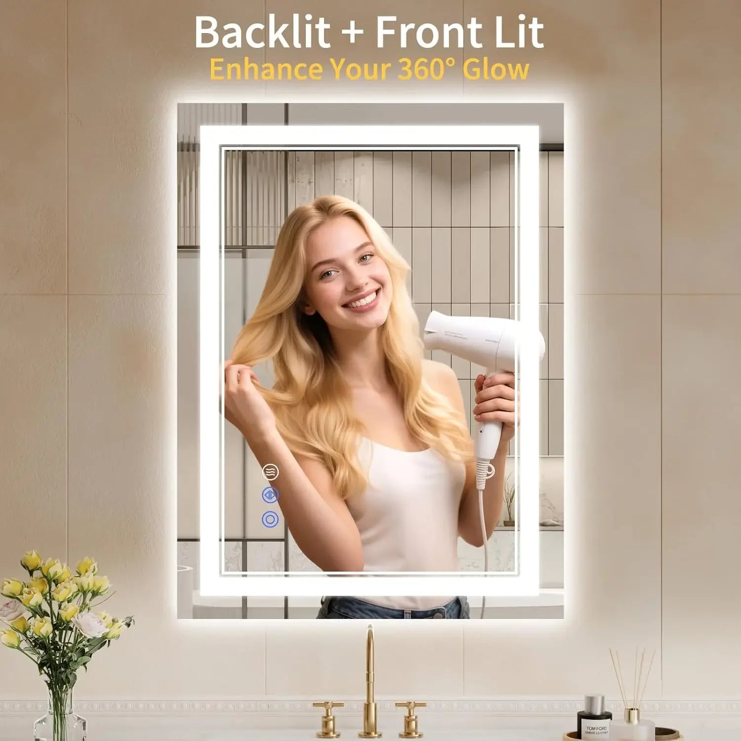 24"x32" LED Bathroom Mirror with Dimmable Lights