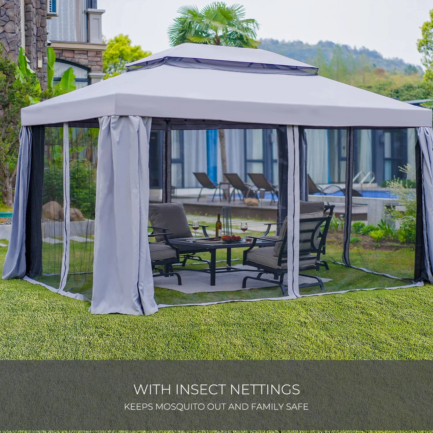 10x13 FT Gazebo With Mosquito Netting