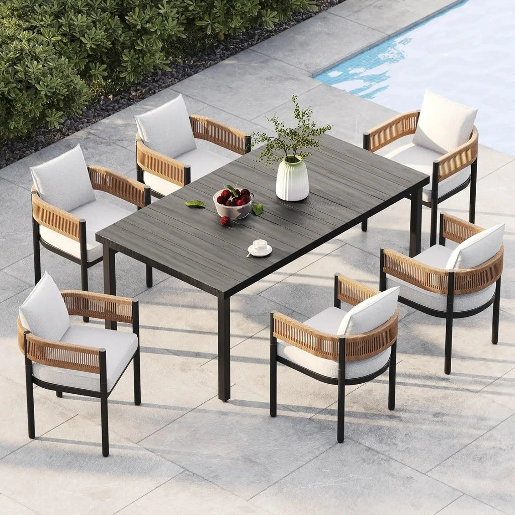 7 Pc Outdoor Wicker Dining Set for 6