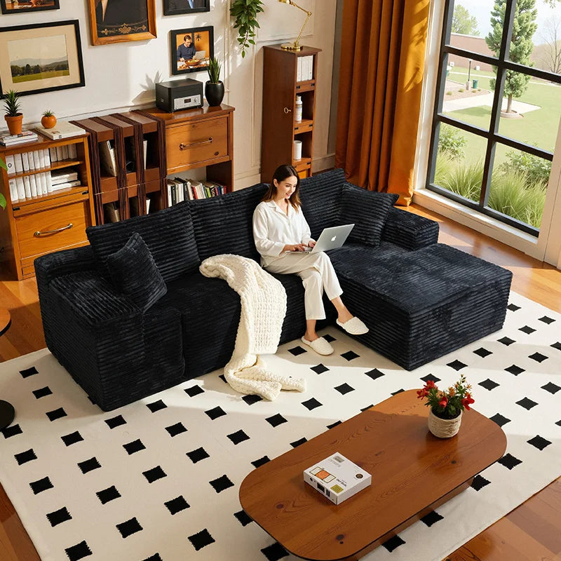 105Inch L-Shaped Sofa  Bed Convertible Corduroy