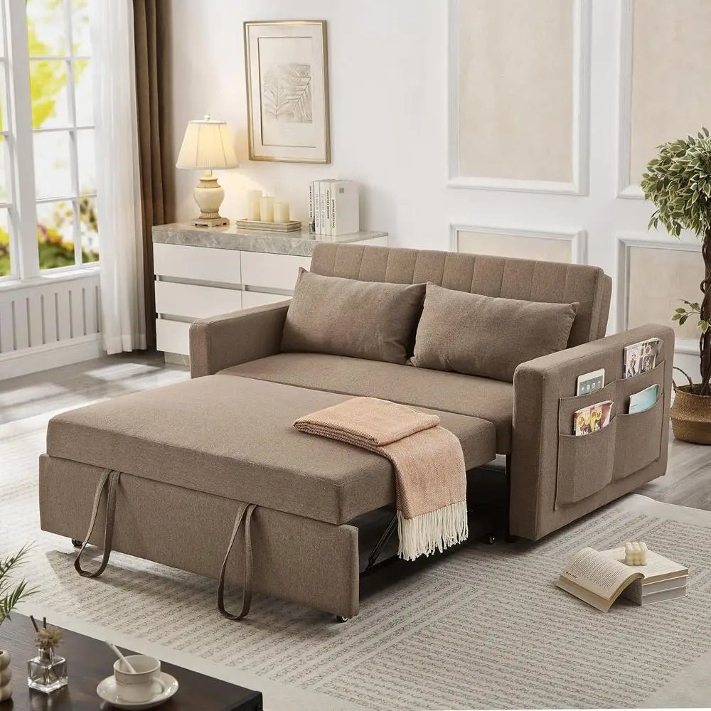 Pull-Out Sleeper Sofa Bed with Side Table