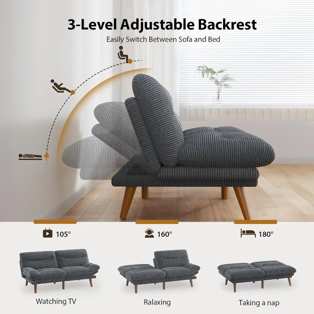 66 Inch Convertible Corduroy Futon Sofa Bed