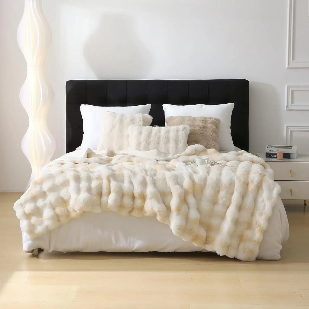 Cozy Faux Rabbit Fleece Throw Blanket