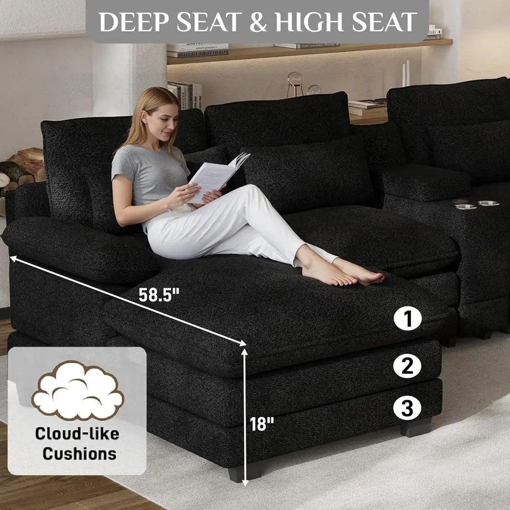 Oversized Chenille Sectional Sofa with Center Console
