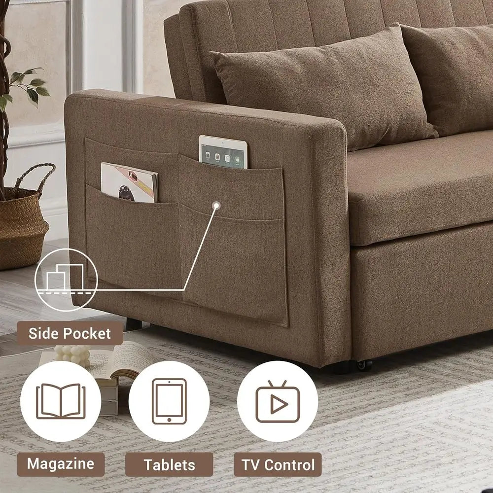 Pull-Out Sleeper Sofa Bed with Side Table