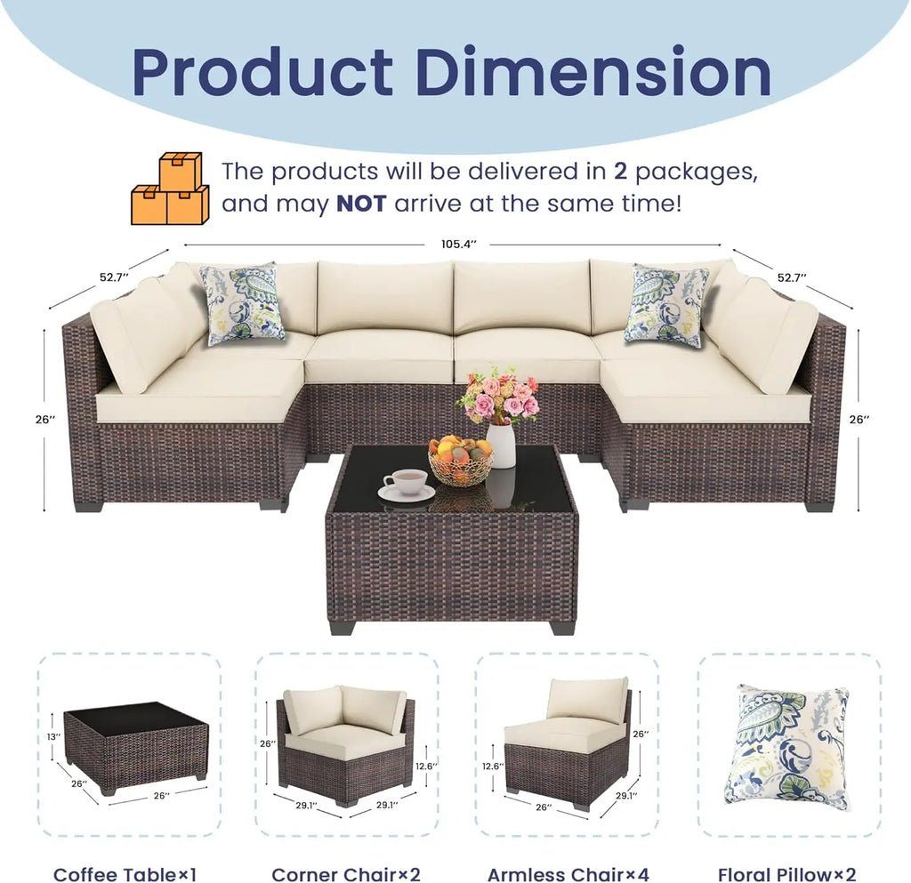 7 Pc Rattan Sectional Patio Set