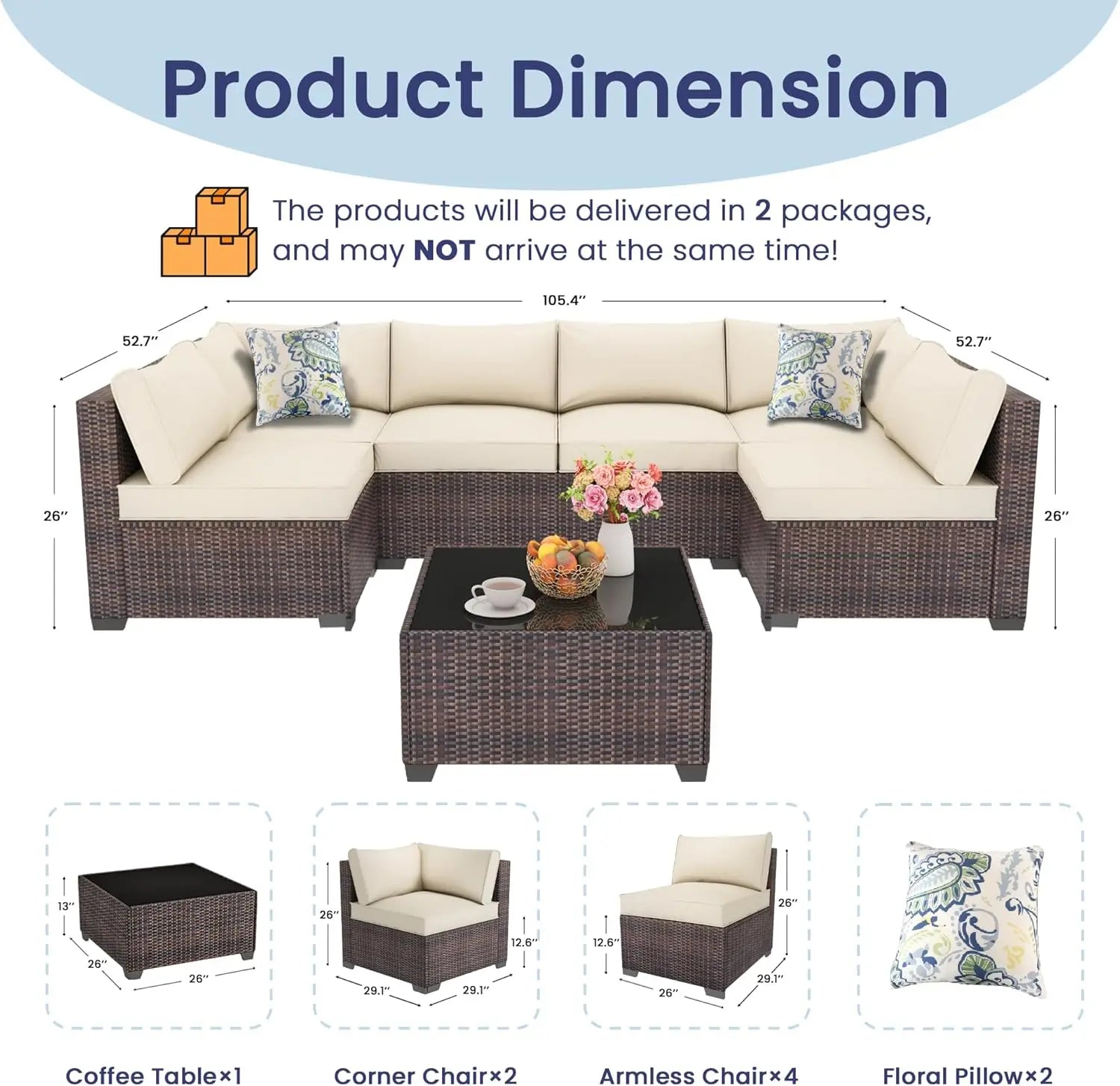 7 Pc Rattan Sectional Patio Set