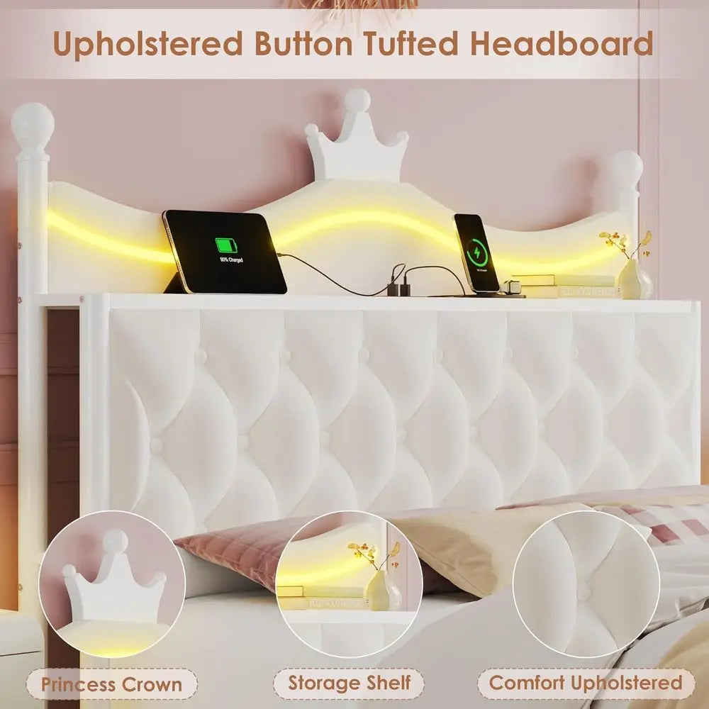 Upholstered LED Canopy Bed Frame