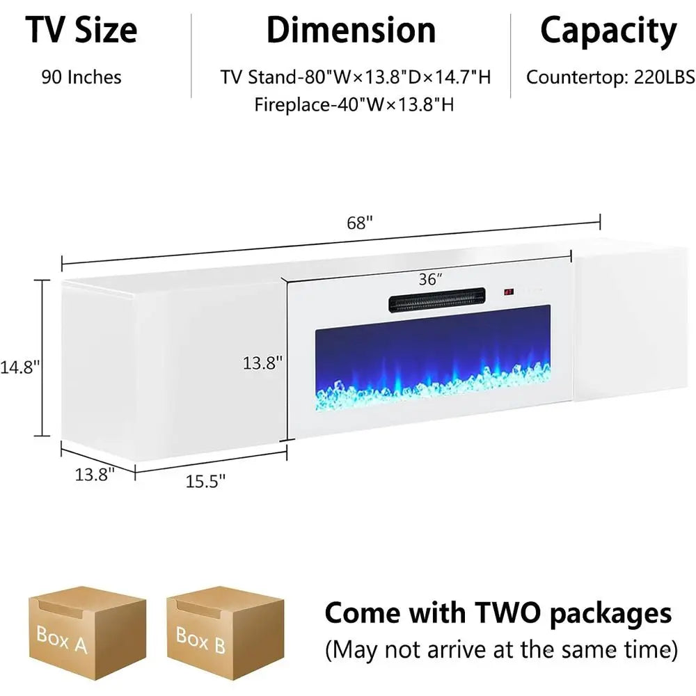 Electric Fireplace TV Stand, Glossy White