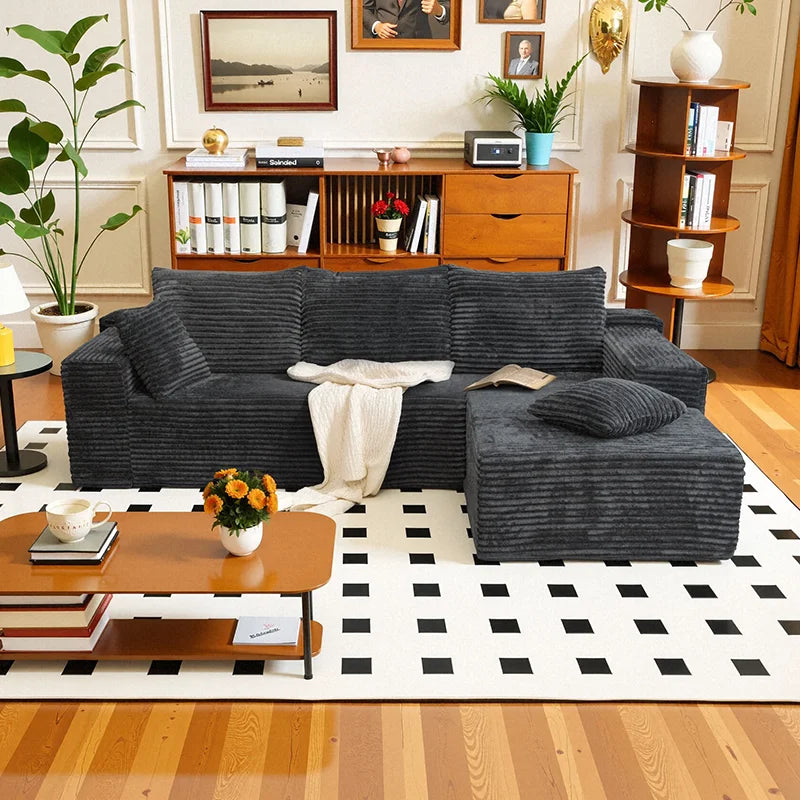 105Inch L-Shaped Sofa  Bed Convertible Corduroy