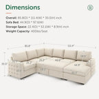 Beige Velvet Sectional Sofa With Pull-Out Bed