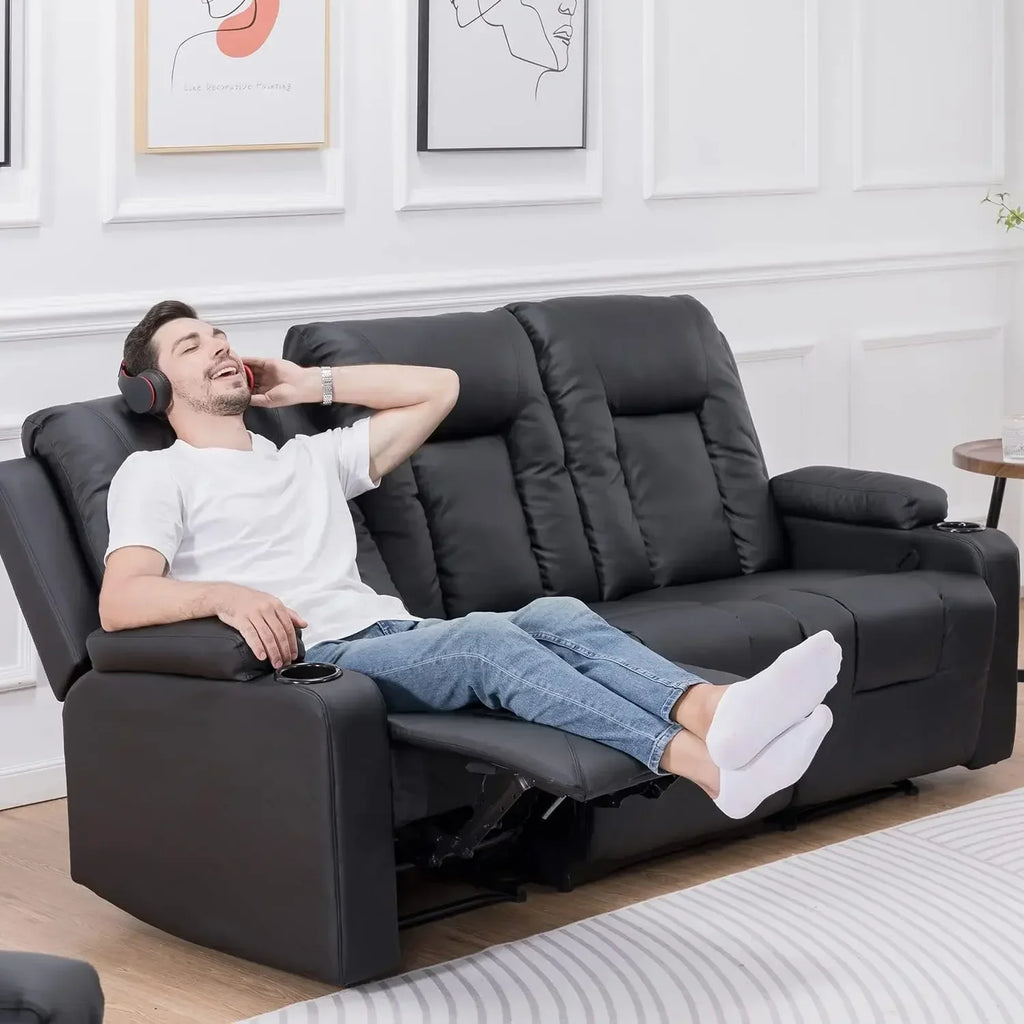 Leather Recliner Chair Set, Black