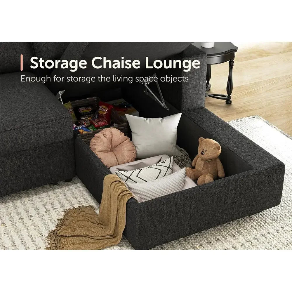 Gray Sectional Sofa with Hidden Bed